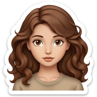 beautiful girl with wavy brown hair, natural makeup look sticker
