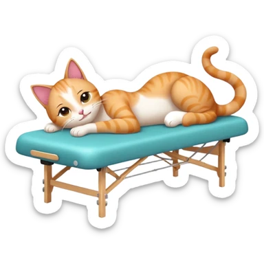 A cute emoji-style illustration of a cat girl lying on a massage table during a relaxing massage session,  sticker