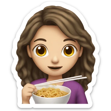 Brunette hair girl eating ramen noodles sticker