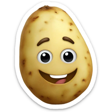 The potato has a happy smiley face sticker