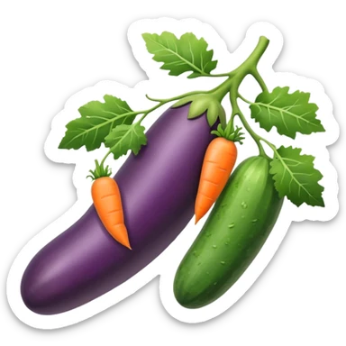 eggplant, cucumber, big carrot, on a branch sticker
