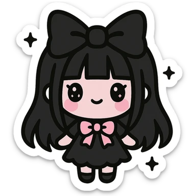 Blackpink in kawaii goth style, adorable but dark, oversized bows, black and pink sticker