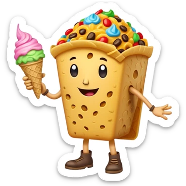 A talking and walking taco with arms and legs that craps ice cream sticker