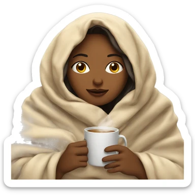 girl inside a blanket sipping coffee eyes closed sticker