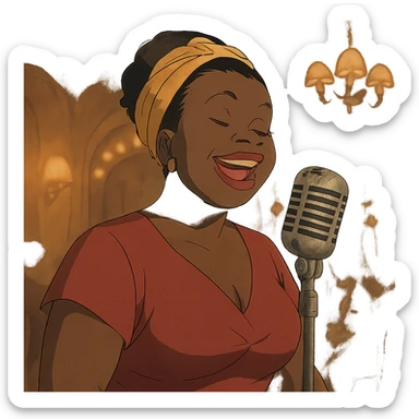 black jazz singer with vintage microphone in a 1940s nightclub sticker