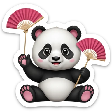 A panda waving a painted fan joyfully, cheeks puffed in excitement sitting
 sticker