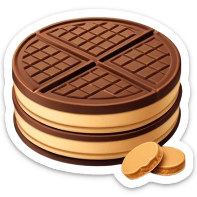 round chocolate wafer covered in chocolate with peanut butter cream filling sticker
