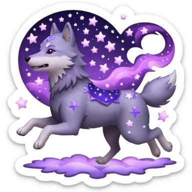 A wolf of winterfell running under lilac stars sticker