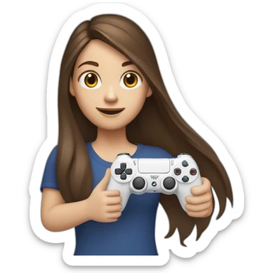 Caucasian Girl with long Brown hair holding a playstation 4 controller sticker