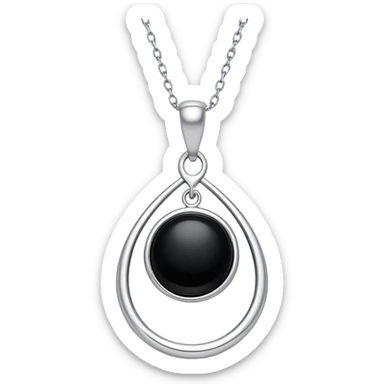 black onyx pendant with a faint white glow emerging from its center, symbolizing hidden power, on a delicate silver chain that flows like liquid sticker