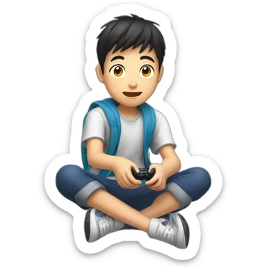 Asian 14 yo boy playing video game sticker