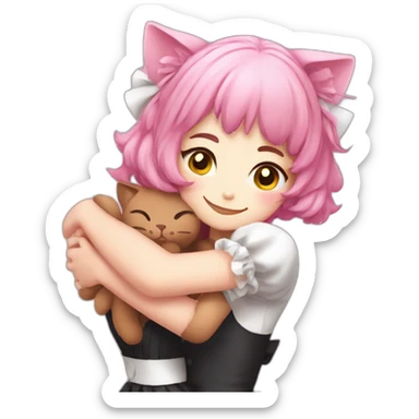 pink haired maid catgirl hugging you sticker