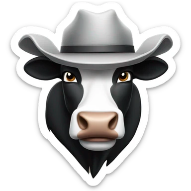 A Muscular angry black and white bull wearing cowboy hat sticker