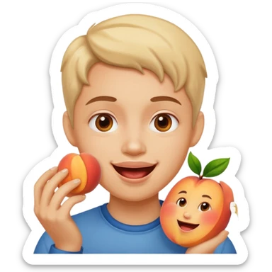 eating peach emoji with a happy face sticker