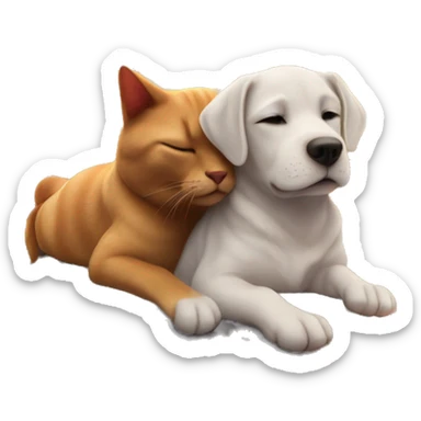 dog and cat sleeping on top of each other while on top of a train going thru arizona towards new mexico as the sun sets down sticker