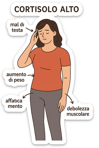 donna con Cortisolo alto con freccie che indicano. In italiano sticker