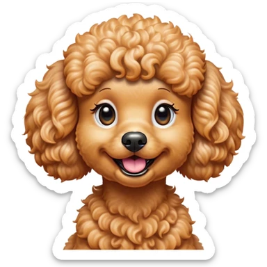 Cinematic Comical Apricot Poodle Portrait Emoji, Head tilted dramatically with an exaggeratedly amused expression, featuring a glossy, curly apricot Fur with a vibrant sheen, wide, expressive warm eyes filled with playful disbelief, Simplified yet hilariously expressive features, highly detailed, glowing with a slightly sassy glow, high shine, dramatic yet playful, stylized with an air of cheeky mischief, bright and endearing, soft glowing outline, capturing the essence of a spirited and over-the-top companion, so meme-worthy it feels like it could side-eye its way into internet fame instantly! sticker