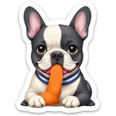 Black and white frenchie eating a sock  sticker