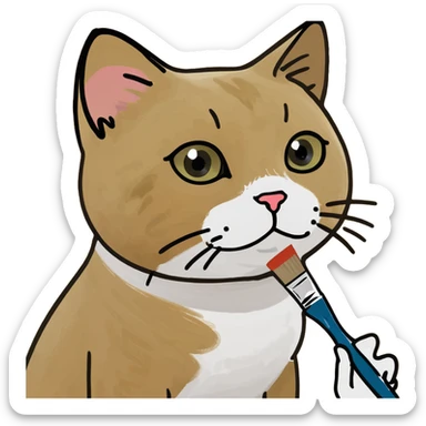 Cute cat using a paint brush  sticker