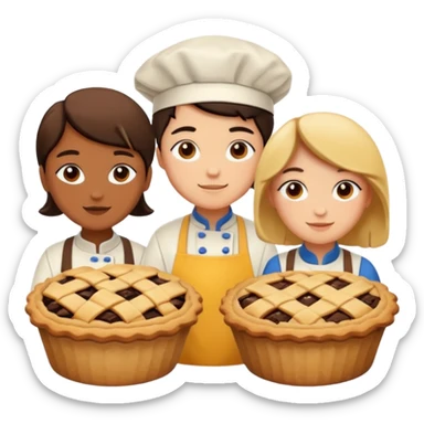 Baking community humanless avatar in vibrant style illustration. Pie, cookie, and muffin warm golden tones, simple shapes, flat design, high contrast. sticker