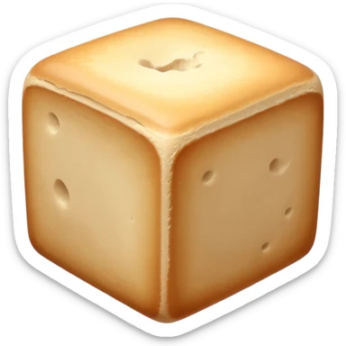 small block or cube of fresh baker’s yeast, pale beige color, smooth and slightly crumbly texture, neat but softly pressed shape with faint lines or cracks suggesting moisture and softness, no packaging, bowl, or extras, soft lighting, subtle shadows, emoji scale sticker
