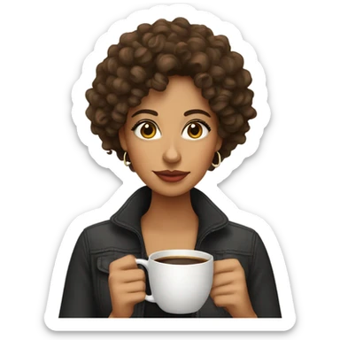 pretty latina with curly hair sipping coffee sticker