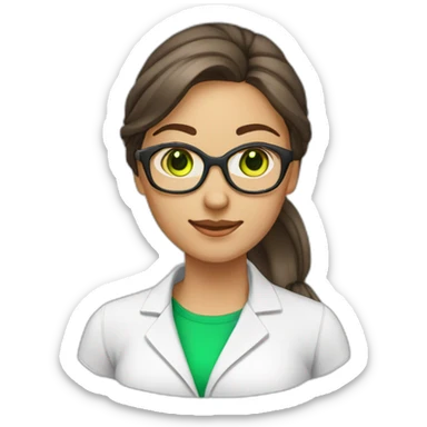 chemist female brown ponytail light skin green eyes with glasses sticker
