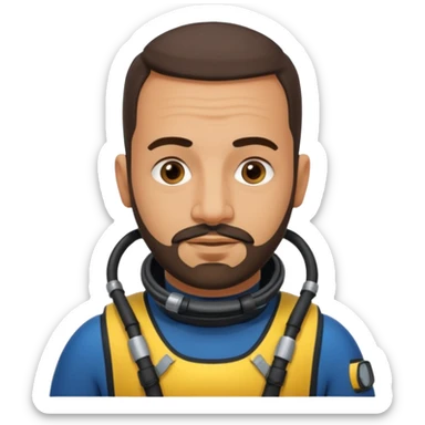 Moroccan Male 38 short beard, slightly overweight, scuba diving sticker