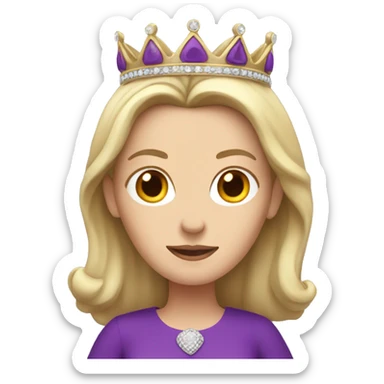 White woman with a purple crown and purple gown sticker