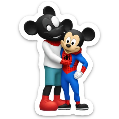  Spider-man hugging with mickey mouse sticker
