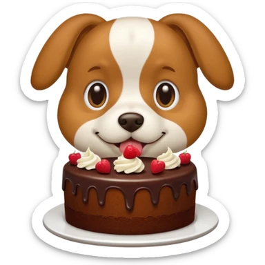 a dog eating a chocolate cake sticker