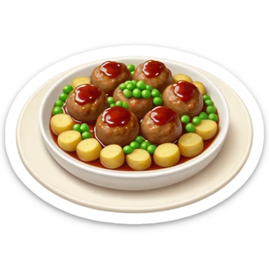 swedish meatballs with potatoes and peas and jam sticker