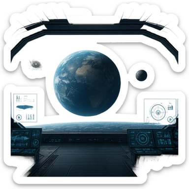 a sophisticated starcruiser command deck viewing port, the viewscreen is alpha-transparent, no chairs, multiple screens sticker