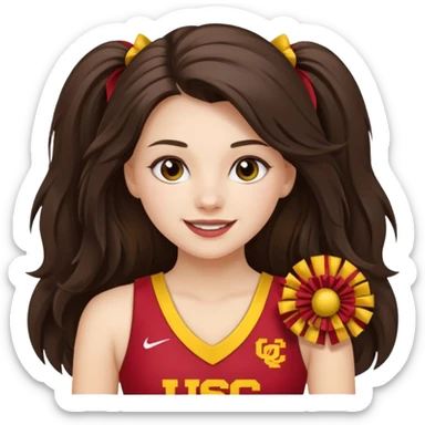 white happy long haired brunette girl in USC cheerleader outfit sticker