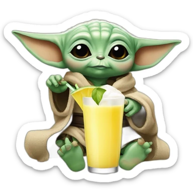 baby Yoda drinking a Pina colada sticker