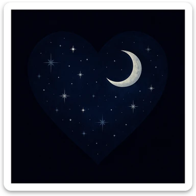 a heart in a midnight color palette with deep blue and black, subtle stars and a moon motif sticker