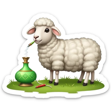 A sheep is grazing in the meadow and smoking a hookah. sticker