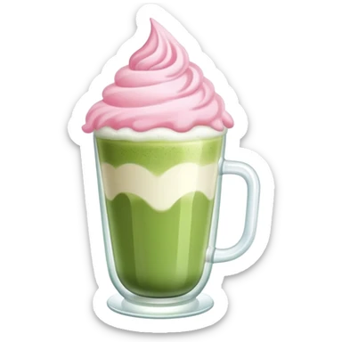 a matcha latte with pink foam on top sticker