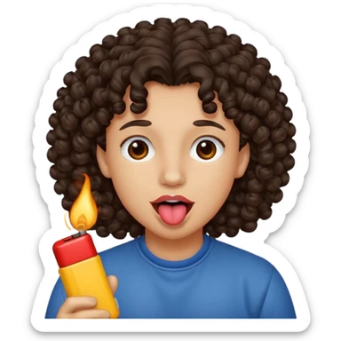 curly dark brown hair, lighter skin, tongue out sticker