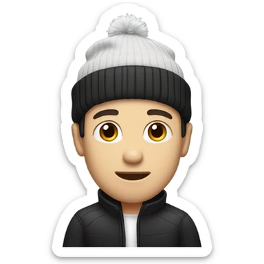 White man with beanie no beard in a black jacket and black hair  sticker