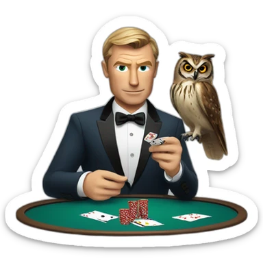 James Bond playing poker with an owl sticker