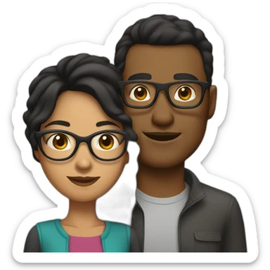 Mixed-race-couple-with-dark-hair-woman-with-glasses sticker