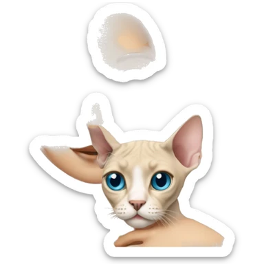 Blonde girl with wavy long hair and blue eyes holding sphynx cat sticker