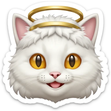 cat smiling with a halo over its head sticker