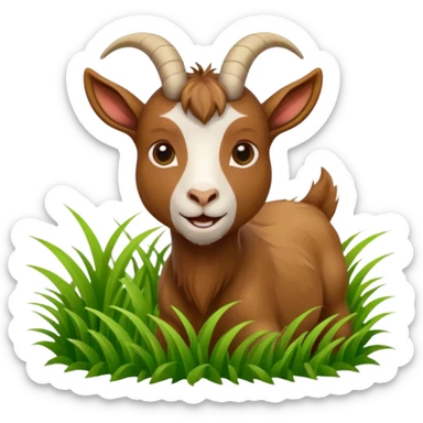 goat in the process of biting grass sticker