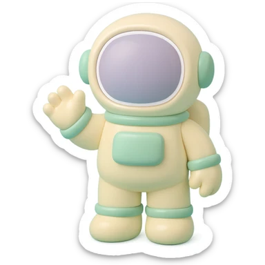cute proportions astronaut waving in vinyl figure style sticker
