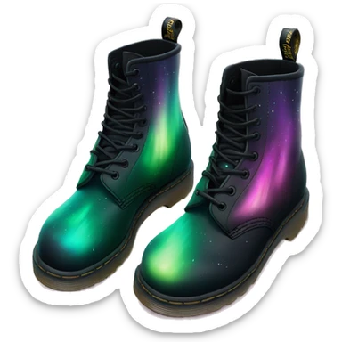Realistic isolated top view of a pair of black Dr.Martens Boots with Northern Lights Scene on them. sticker