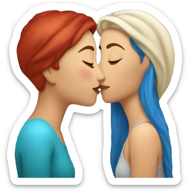 Russian woman with blue hair kissing hispanic woman with red hair sticker