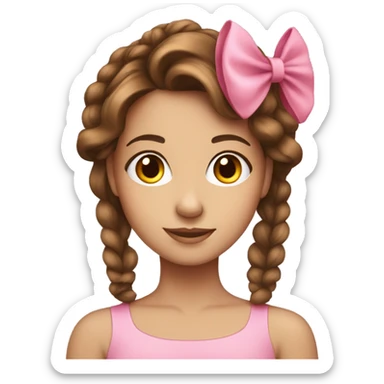 pretty brown haired girl with a pink bow in her hair  sticker