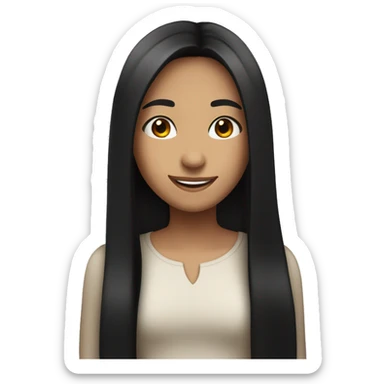 A girl with long straight black hair and brown eyes is smiling sticker